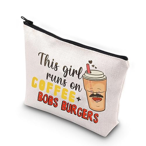 KUIYAI B Burgers inspiriertes Geschenk Burger Cartoon Liebhaber Merchandise Bob Cartoon Fans Reißverschluss Beutel Make-up Tasche, Mädchen läuft auf Kaffee von KUIYAI