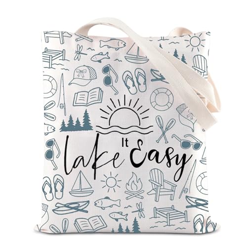 KUIYAI Lake Vacation Tragetasche Sommer Wochenende See Leben Geschenk Strand Camping Ausflug Geschenk Lake It Easy Canvas Bag, Lakeiteasyts-us, middle von KUIYAI