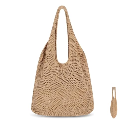 KUIZHEN Strandtasche Damen, Handtasche Damen Umhängetasche Häkeltasche Gehäkelte Mesh Strand Tote Bag Urlaub Groß Shopper Tasche für Reisen Einkaufen und Alltag von KUIZHEN