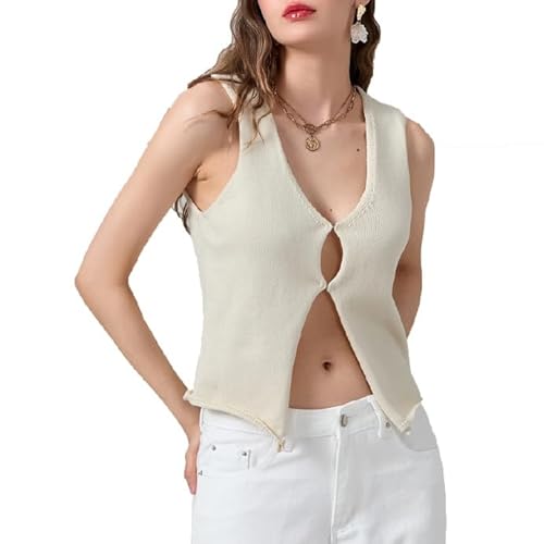Frauen ärmellose Pullover Pullover Weste Tank Tops Y2k Button Down Crochet Knit Vest Shirts Streetwear(#d,S) von Kukeyiee