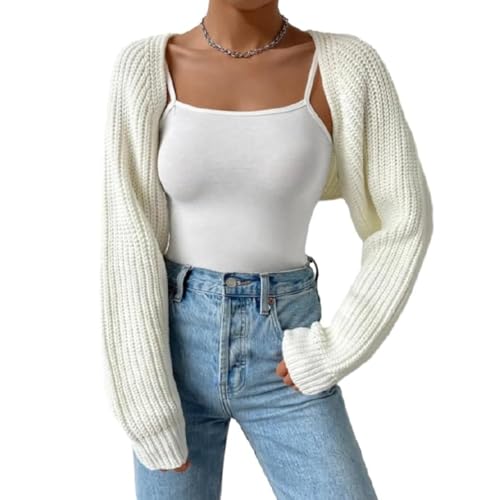KUKEYIEE Damen Langer Puffärmel Pullover Strickpullover Pullover Crop Top Mode Cover Strick Top(#Style 1,M) von KUKEYIEE