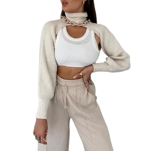 KUKEYIEE Damen Langer Puffärmel Pullover Strickpullover Pullover Crop Top Mode Cover Strick Top(#Style 5,One Size) von KUKEYIEE