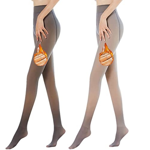 Kukeyiee Thermostrumpfhosen für Damen Fleece Strumpfhose Leggings Winter Gefälschte Durchscheinend Plüschstrümpfe Pantyhose blickdicht Wärmende(2pc Schwarz+Grau Durchsichtig,320g für -5~10℃) von Kukeyiee
