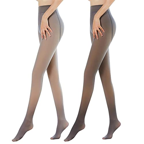 KUKEYIEE Thermostrumpfhosen für Damen Fleece Strumpfhose Winter Gefälschte Durchscheinend Plüschstrümpfe Pantyhose blickdicht Wärmende Fleece Leggings(90g für 15~25℃,2pc Schwarz+Grau Durchsichtig) von KUKEYIEE