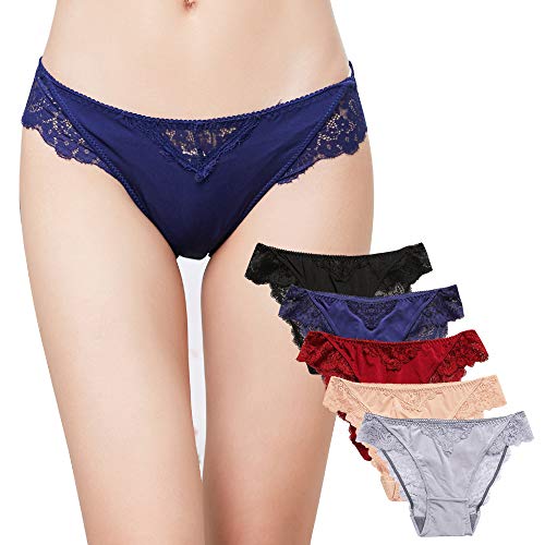 KUKOME Damen Spitze Birefs Soft Hipster Panty Komfort Bikini Unterwäsche, Verschiedene Farben Sets E - 5er-Pack, XL von SPFAS