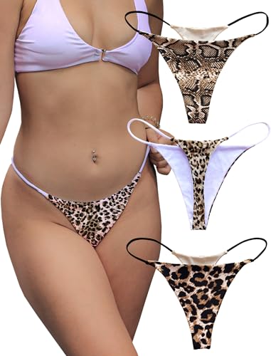 KUKU PANDA Baumwolle Tangas für Frauen Sexy Nahtlose Frau G String Höschen 3er Pack Set, Tierprint, L von KUKU PANDA