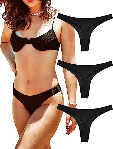 KUKU PANDA Damen String Tangas Aus Baumwolle Sexy Höschen Frauen Unterwäsche Nahtlose Slips Thongs 3er Pack Set (Schwarz, Large) von KUKU PANDA