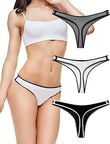 KUKU PANDA Damen String Tangas Aus Baumwolle Sexy Höschen Frauen Unterwäsche Nahtlose Slips Thongs 3er Pack Set (Schwarz Grau Weiß, Large) von KUKU PANDA