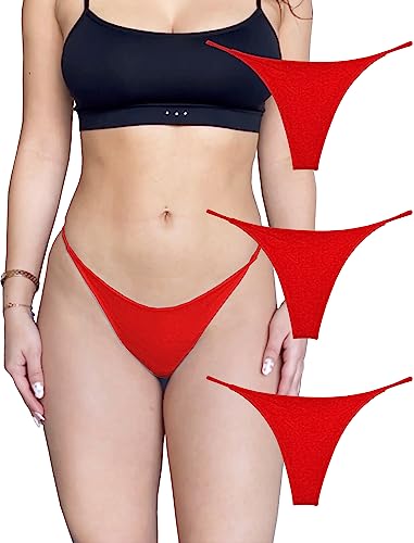 KUKU PANDA G String Tangas für Damen aus Baumwolle Frauen Unterwäsche Sexy Höschen Nahtlose Slips Thongs 3er Pack Set (Rot, X-Large) von KUKU PANDA