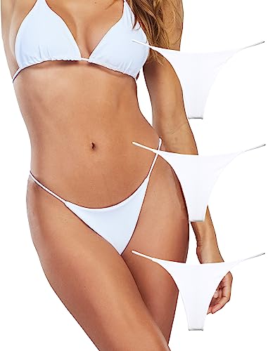 KUKU PANDA G String Tangas für Damen aus Baumwolle Frauen Unterwäsche Sexy Höschen Nahtlose Slips Thongs 3er Pack Set (Weiß, Small) von KUKU PANDA