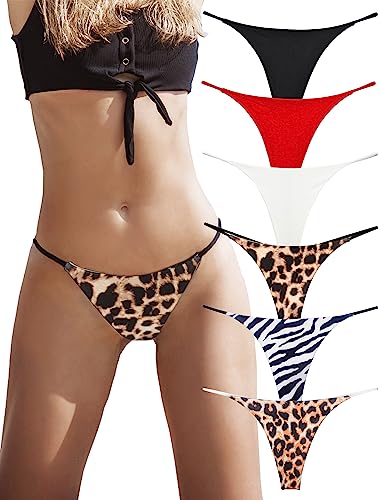 KUKU PANDA Sexy G String Tangas für Damen aus Frauen Unterwäsche Höschen Nahtlose Slips Thongs 6er Pack Set (B/W/R/Leopard, Large) von KUKU PANDA