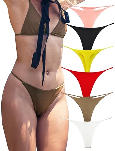 KUKU PANDA Sexy G String Tangas für Damen aus Frauen Unterwäsche Höschen Nahtlose Slips Thongs 6er Pack Set (B/W/R/Y/O/C, X-Large) von KUKU PANDA