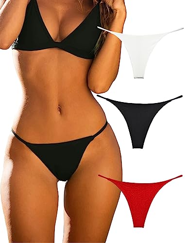 KUKU PANDA G String Tangas für Damen aus Baumwolle Frauen Unterwäsche Sexy Höschen Nahtlose Slips Thongs 3er Pack Set (Schwarz, Rot, Weiß, Large) von KUKU PANDA