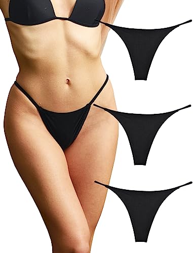 KUKU PANDA G String Tangas für Damen aus Baumwolle Frauen Unterwäsche Sexy Höschen Nahtlose Slips Thongs 3er Pack Set (Schwarz, Large) von KUKU PANDA