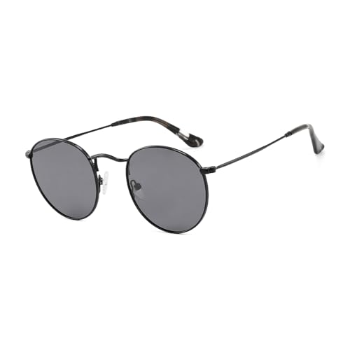 KUKU VISION Herren/Damen Polarisierte Universal Sonnenbrille UV400 Schutz Klassische Mode Metall Runde Rahmen Sonnenbrillen (Schwarz/Schwarz) von KUKU VISION