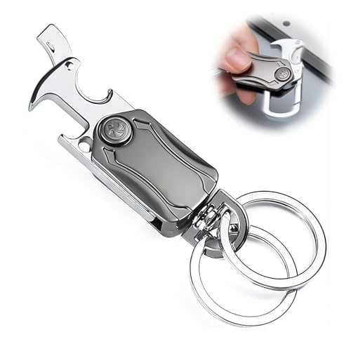 KUKUPOW Schlüsselanhänger Herren, Multifunktionaler Flaschenöffner Schlüsselanhänger mit Cutter, Handyhalterung und Anti-Stress-Spinner, Doppelring-Design für Haus- und Autoschlüssel, Schwarz von KUKUPOW
