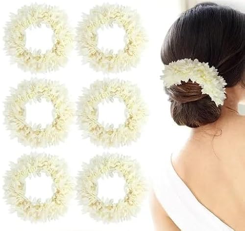 KULIA® Blumen-Gajra 4-teilig indischer traditioneller Haarschmuck Brautjungfern künstliche Blumen Gajra handgefertigter Haarschmuck Juda-Anstecknadeln Bollywood-Partys Haldi Haarstyling von KULIA