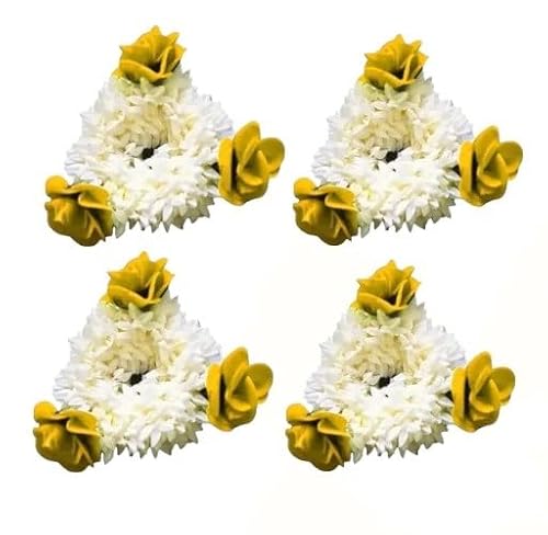 KULIA® Blumen-Gajra 4-teiliger indischer traditioneller Haarschmuck Gajra für Brautjungfern mit künstlichen Blumen handgefertigte Haarnadeln Juda-Nadeln Bollywood-Partykleidung Haldi Haarstyling von KULIA