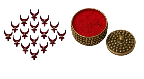 KULIA® Chand Bindi mit Sindoor-Puder und Box temporärer Tattoo-Aufkleber die Stirn Tikka-Stein-Bindi Gesichtsedelsteine Frauen Braut-Bindi-Zubehör Gesichtsjuwelen 6 Stück KarwaChauth Geschenke Frauen von KULIA
