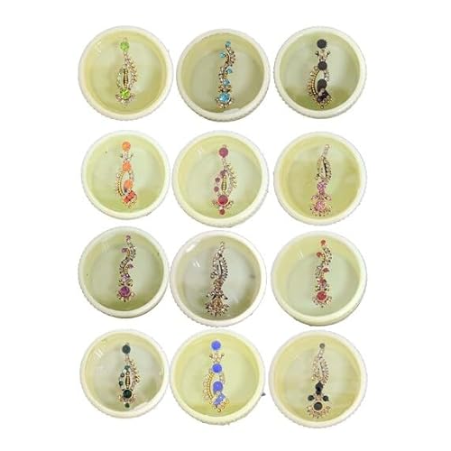 KULIA Runde Bindi-Tattoo-Aufkleber Stirn-Tikka Hochzeits-Bindi Damen Gesichtsschmuck Braut-Accessoires Hochzeits-Bindi 12 Stück kleine Box Bollywood-Party Bindi verschiedenen Größen Gesichtsschmuck von KULIA