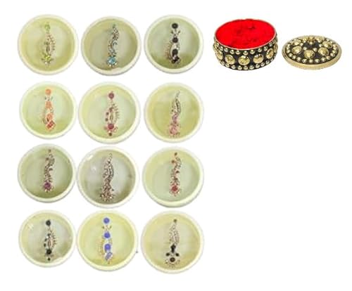 KULIA® Damen-Bindi Stirn-Tikka Tattoo-Aufkleber Hochzeits-Bindi Gesichts-Edelstein-Aufkleber Multi-Bindi-Punkte-Aufkleber Bollywood-Party handgefertigt indische Hochzeit ethnischer Tikka-Bindi von KULIA