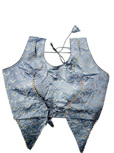 KULIA® Traditionelle Bluse für Sari indische Designerbluse Damenkleid Bollywood-Partykleidung graue Stickereibluse Jackenstil Tussar-Seidenstoff Damen-Sari-Bluse Hochzeitsgeschenk von KULIA