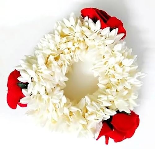 KULIA® Gajra für Haare 1 Stück indischer traditioneller Haarschmuck Brautjungfer Gajra mit künstlicher Blume handgefertigter Haarbrand Juda-Nadeln Bollywood-Partykleidung Haldi Haarstyling für Frauen von KULIA