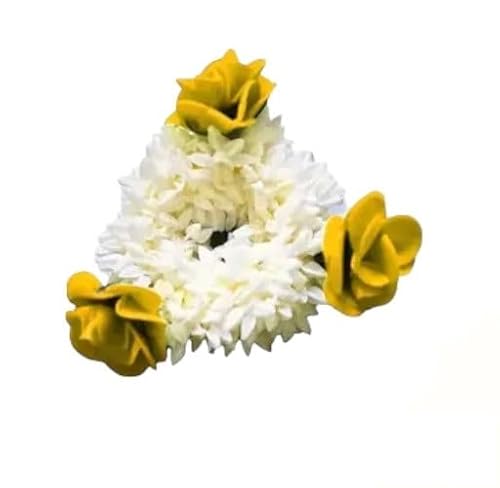 KULIA® Gajra für Haare 1 Stück indischer traditioneller Haarschmuck Gajra für Brautjungfern mit künstlichen Blumen handgefertigte Haarnadeln Juda-Nadeln Bollywood-Partykleidung Haldi Haarstyling von KULIA