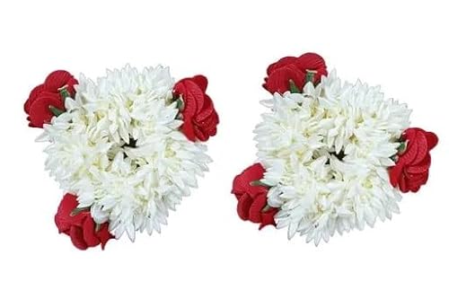 KULIA® Haar-Gajra 2er-Set indischer traditioneller Haarschmuck Brautjungfer Gajra mit künstlicher Blume handgefertigter Haarbrand Juda-Nadeln Bollywood-Partykleidung Haldi Haarstyling für Frauen von KULIA