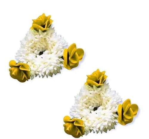 KULIA® Haar-Gajra 2er-Set indischer traditioneller Haarschmuck Gajra für Brautjungfern mit künstlichen Blumen handgefertigte Haarnadeln Juda-Nadeln Bollywood-Partykleidung Haldi Haarstyling von KULIA