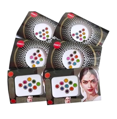 KULIA® Indische Bindi-Damen-Stirn-Tikka Designer-Stein-Bindi runde Punkte Tattoo-Aufkleber Hochzeits-Bindi Gesichtssteine Stirn-Tikka 6er-Set Bollywood-Bindi Schönheitsprodukt Modeschmuck von KULIA