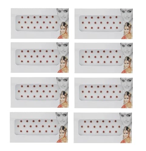 KULIA® Kastanienbraune Bindi-Tattoo-Aufkleber Damen-Tikka rote Punkte Stein-Bindi 8 Pakete Stirnaufkleber Bollywood-Tikka Party gemischte Größen Stirn-Bindi Damen-Tikka Modeschmuck Gesichtsschmuck von KULIA