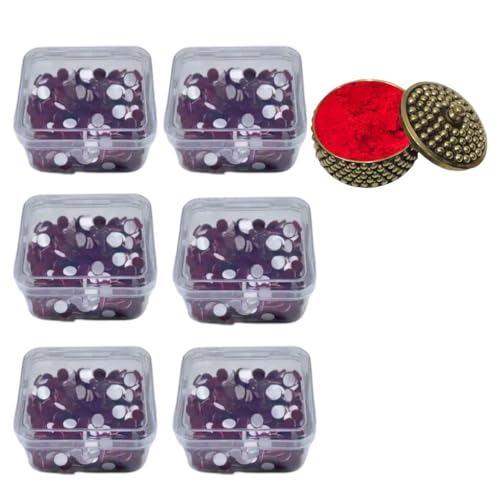 KULIA® Runde Punkte Kastanienbraune Bindi Tattoos Aufkleber Gesichtsjuwelen Frauen Bindi mit Kumkum Box 6 Pakete Tattoos Aufkleber Frauen Tikka Bollywood Party Mix Größe Stirnaufkleber Bindi von KULIA