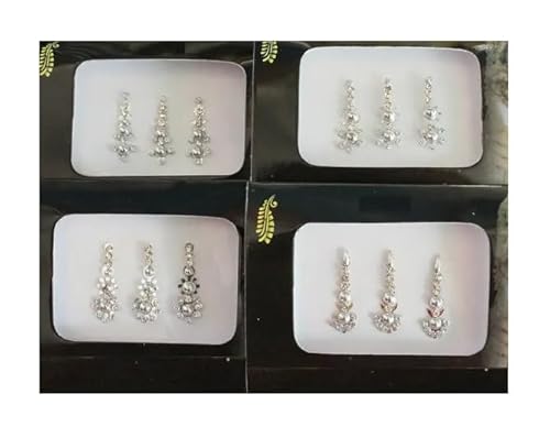 KULIA® Lange Bindi-Gesichtsedelsteine Kristallstein-Tattoo-Aufkleber Hochzeits-Tikka 4 Pakete Bindi Braut-Accessoires Frauen Tikka-Tattoo-Aufkleber Bindi Bollywood-Party Bindi Modeschmuck von KULIA