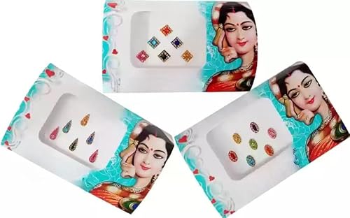 KULIA® Mehrfarbige Bindi-Stirnaufkleber Gesichtsschmuck Damen-Bindi Modeschmuck Braut-Bindi Damen-Tikka verschiedene Größen runde Gesichtsaufkleber 6 Pakete Bindi-Hochzeit Braut-Gesichtsjuwelen von KULIA