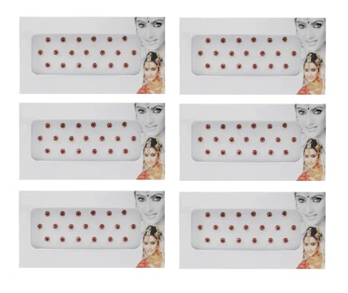 KULIA® Rotbraunes Bindi Stirn-Tikka-Tattoo-Aufkleber runde Punkte Gesichtsedelsteine Damen-Bindi 6 Pakete Tikka Bollywood-Party gemischte Größen Stirn-Bindi Tikka Modeschmuck Gesichtsschmuck von KULIA