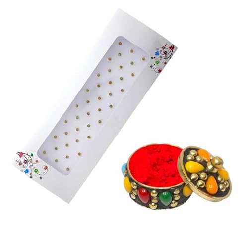 KULIA® Runde Bindi Goldene Stein Tattoos Aufkleber Gesichtsedelsteine ​​Stirn Tikka 6 Pakete Runde Bindi Brautaccessoires Bindi Aufkleber Kristallstein Bindi Bollywood Party Bindi Modeschmuck von KULIA