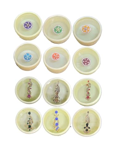 KULIA® Kristallstein-Bindi runde Punkte Tattoo-Aufkleber Damen-Tikka mehrfarbig Damen-Bindi Stirn-Tikka Mix-Bindi 12 Stück kleine Box ethnisches Bindi Bollywood-Party Bindi-Box mit gemischten von KULIA