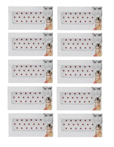 KULIA® Runde Punkte rote Bindi-Tattoo-Aufkleber Stirn-Tikka Gesichtsedelsteine 10er-Pack gemischte Größen indisches Bindi Braut-Accessoires Damen-Bindi Kristallstein Bindi Bollywood Party von KULIA