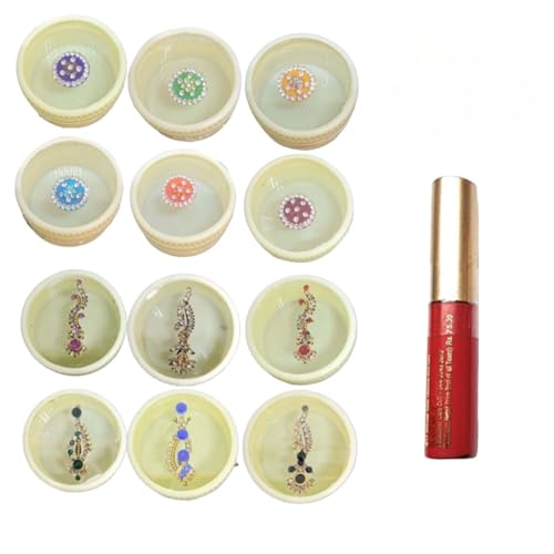 KULIA® runde Punkte Multi-Bindi für Frauen Tikka-Tattoo-Aufkleber runde Punkte Stirn Braut-Bindi mit rotem Sindoor Kristall-Bindi Bollywood-Party Stein-Bindi-Tattoo-Aufkleber Gesichtsjuwelen von KULIA