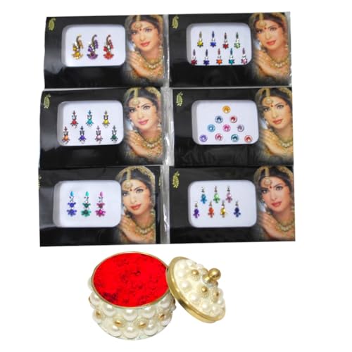 KULIA®6 Pakete mehrfarbiges Kristall-Bindi Gesichtsschmuck Bollywood-Party-Tattoo-Aufkleber Stirn-Tikka Frauen-Bindi Modeschmuck Tattoo-Aufkleber Tikka indisches ethnisches Kristall-Bindi von KULIA