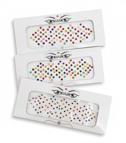 KULIA Multi-Bindi 6er-Pack Tattoo-Aufkleber Hochzeits-Tikka runde Punkte Nagelkunst-Aufkleber Damen-Bindi Bollywood-Party verschiedene Größen indische Bindi Modeschmuck Gesichtsschmuck von KULIA