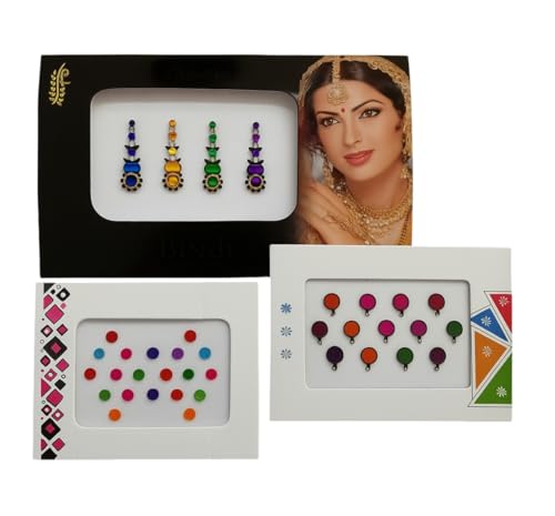 KULIA Multi-Bindi runde Punkte Gesichtsschmuck Tattoo-Aufkleber Stirn-Tikka 6 Packungen Bindi in verschiedenen Größen Damen-Gesichtsschmuck Braut-Accessoires indisches Bindi Hochzeits-Tikka von KULIA
