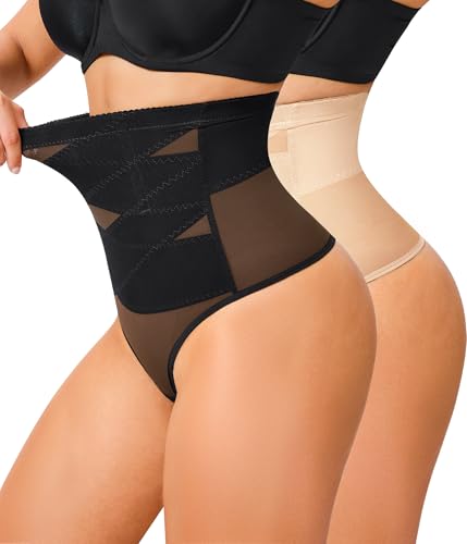 KUMAYES Bauchkontrolle, Shapewear Tanga für Frauen – hohe Taille, Kompressionsunterwäsche, Bodyshaper, Miederhöschen, 2 Stück, Schwarz/Beige, 2 Stück, XL KUMAYES Bauchkontrolle, Shapewear Tanga für Frauen – hohe Taille, Kompressionsunterwäsche, Bodyshaper, Miederhöschen, 2 Stück, Schwarz/Beige, 2 Stück, XL von KUMAYES