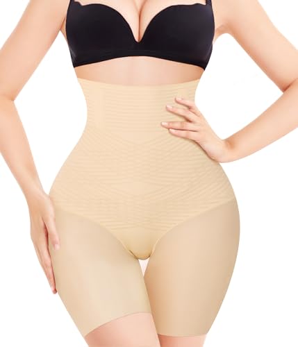 KUMAYES Bauchweg Unterhose Damen Hohe Taille Nahtlos Shapewear Miederhose Figurformende Unterwäsche Leggings Body Shaper Stark Formend Miederpant (Beige, 2XL) von KUMAYES