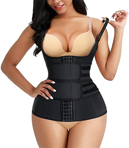 KUMAYES Bauchweggürtel Damen Fitnessgürtel Schwitzgürtel Sport Waist Trainer Korsett Bauchweg Taillenformer Verstellbarer Body Shaper (3XL, Schwarz) von KUMAYES