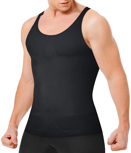 KUMAYES Compression Shirt für Männer Body Shaper Kompressionsshirt Tank Top ärmellos Schlankheits-Unterhemd Herren Shapewear Bauchweg Tummy Control von KUMAYES