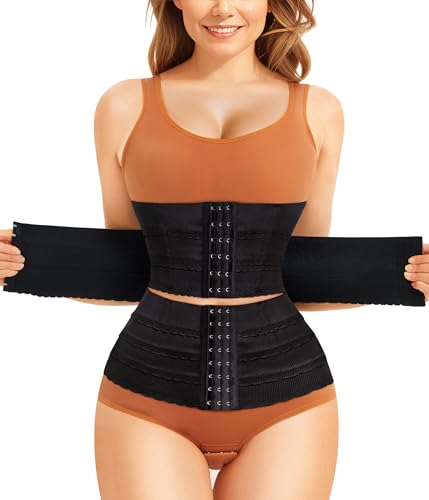 KUMAYES Damen Korsage Shapewer Damen Taillenformer Korsett Waist Clincher mit 3 Reihiger Haken Korsett Figurformend 2/3 Segmente Postpartum Gürtel (schwarz, S) von KUMAYES