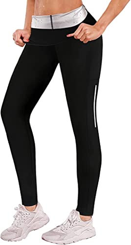 KUMAYES Damen Leggings Sauna Sporthose Yoga Jogging Fitness Hot Thermo Sweat Trainingshose Bauchkontrolle Oberschenkel Shaper (L, Schwarz) von KUMAYES