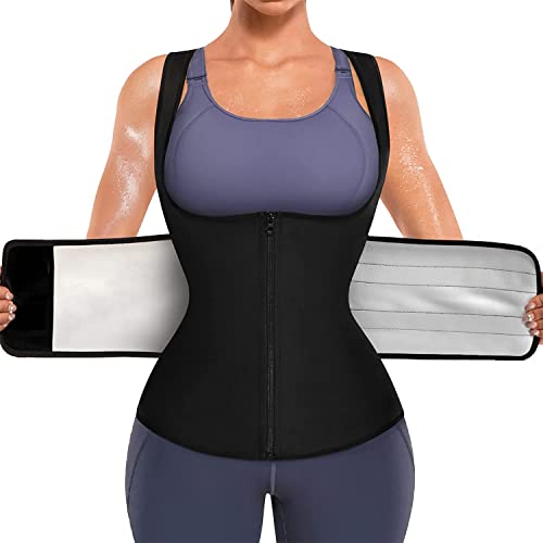 KUMAYES Damen Sauna Effekt Anzug Fitness Taille Waist Trainer Schwitzeffekt Training Tanktop Unterbrust Taillenformer Korsett Bauchweg Shapewear Fitness Figurformender Body Weste (3XL, Schwarz) von KUMAYES